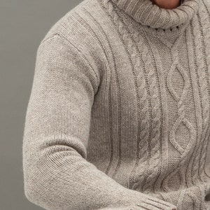 Merino Wool Turtleneck Sweater, Men's Turtleneck, Natural Wool Turtleneck Top, Hand Knitted Pullover HUGO image 4