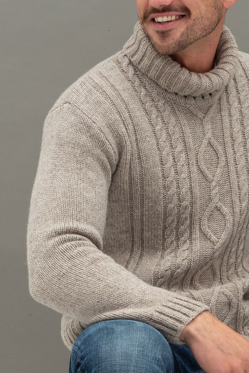 Merino Wool Turtleneck Sweater, Men's Turtleneck, Natural Wool Turtleneck Top, Hand Knitted Pullover HUGO image 4