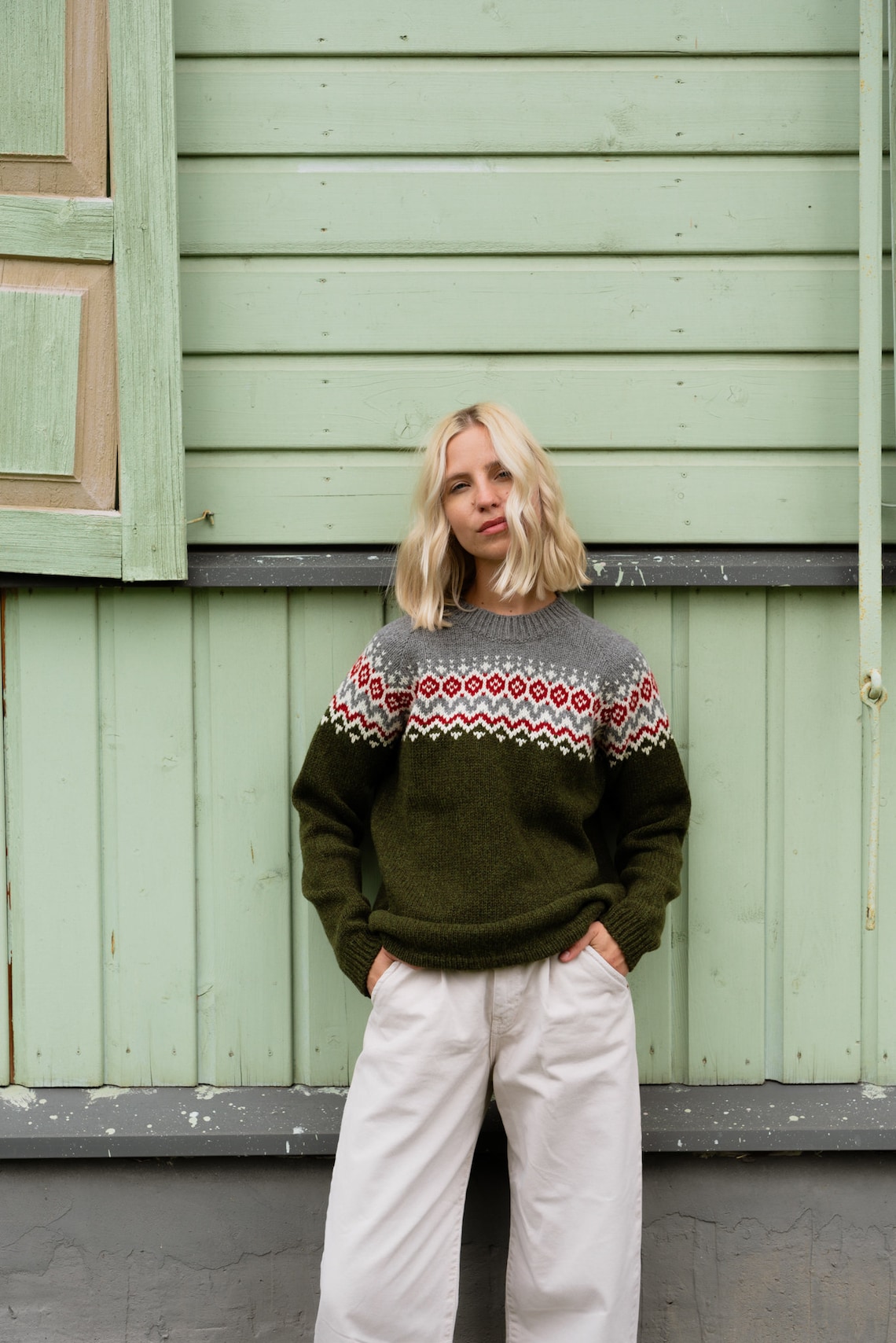 Nordic Merino Wool Jumper Simple Womens Green Pullover Etsy UK