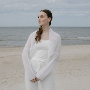Classy Bridal Bolero Shrug, Mohair Knit Bridal Cover up, White Mohair Wedding Shawl, Elegant Mohair Cover up, Women Mohair Shrug/ AURA