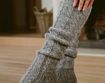 Calcetines de botas de lana de rodilla alta para mujer, calcetines largos  de lana natural vintage en gris, calcetines altos de lana de punto a mano -   México