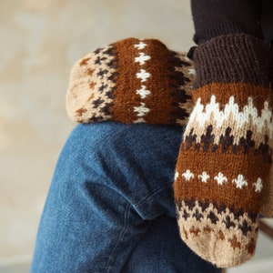 Natural wool Bernie Sanders woolen mittens, Winter crochet gloves, Bernie mittens knit, Warm brown mittens, Bernie Sanders fingerless gloves image 8