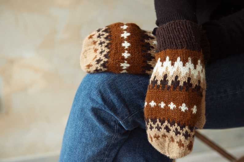 Natural wool Bernie Sanders woolen mittens, Winter crochet gloves, Bernie mittens knit, Warm brown mittens, Bernie Sanders fingerless gloves image 8