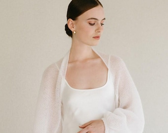 Cozy Mohair Bridal Bolero Shawl, Wedding Mohair Shrug, Lightweight Open Front Bridal Sweater, Wedding Soft Mohair Knitted Shrug / ELIZABETH