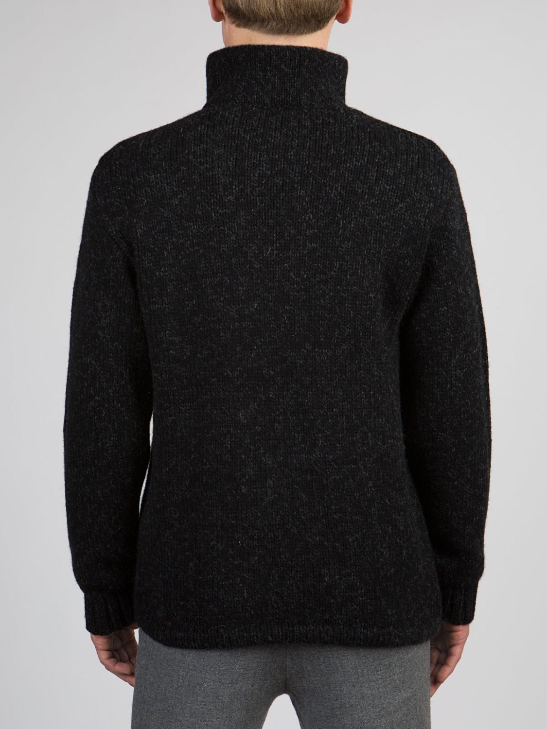 Men's Black Woolen Sweater With High Collar and in Plain - Etsy