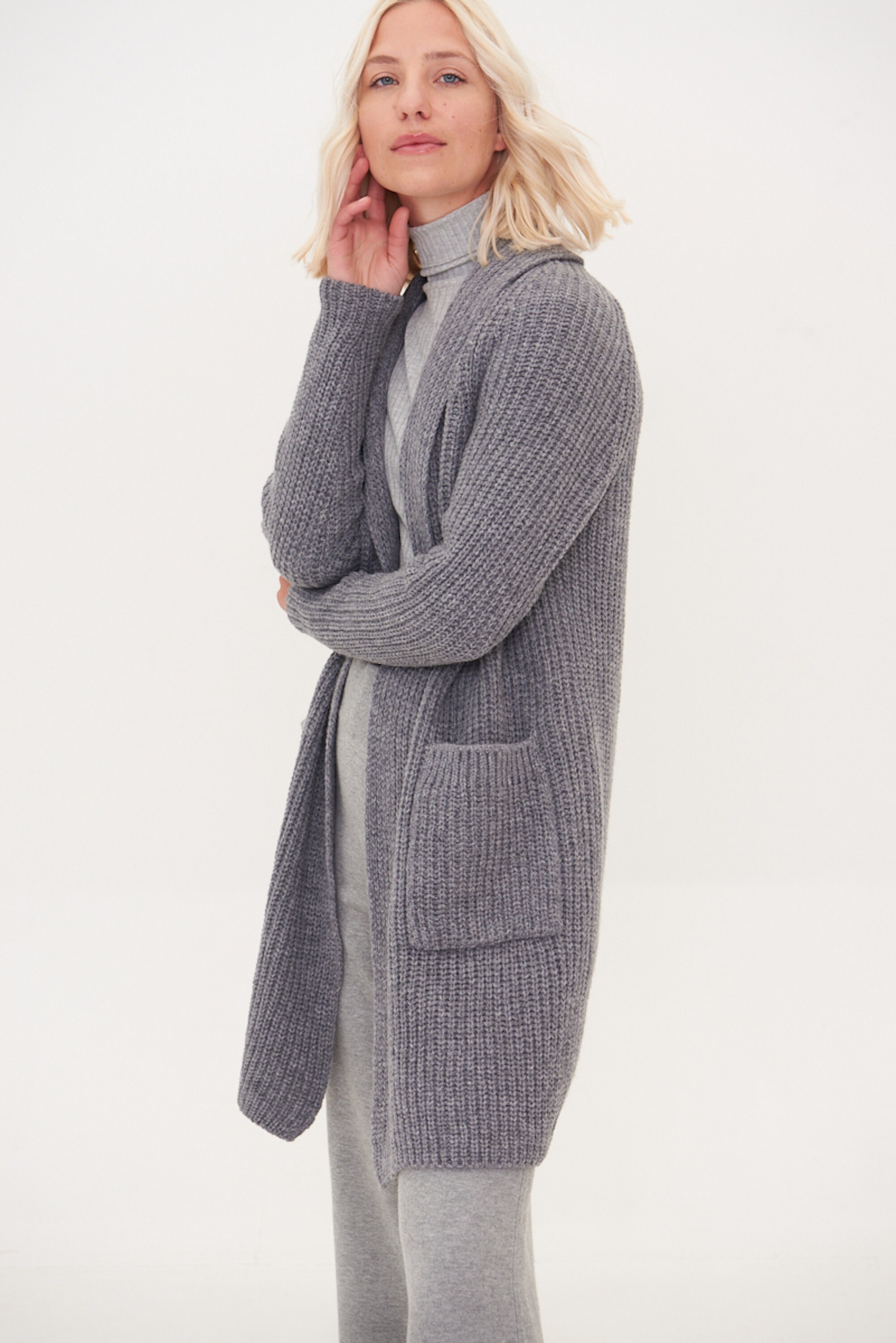 Long Merino Cashmere Wool Cardigan 