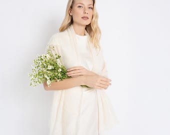 Ivory Mohair Knit Bridal Shawl, Lightweight Wedding Wrap  / HANNA