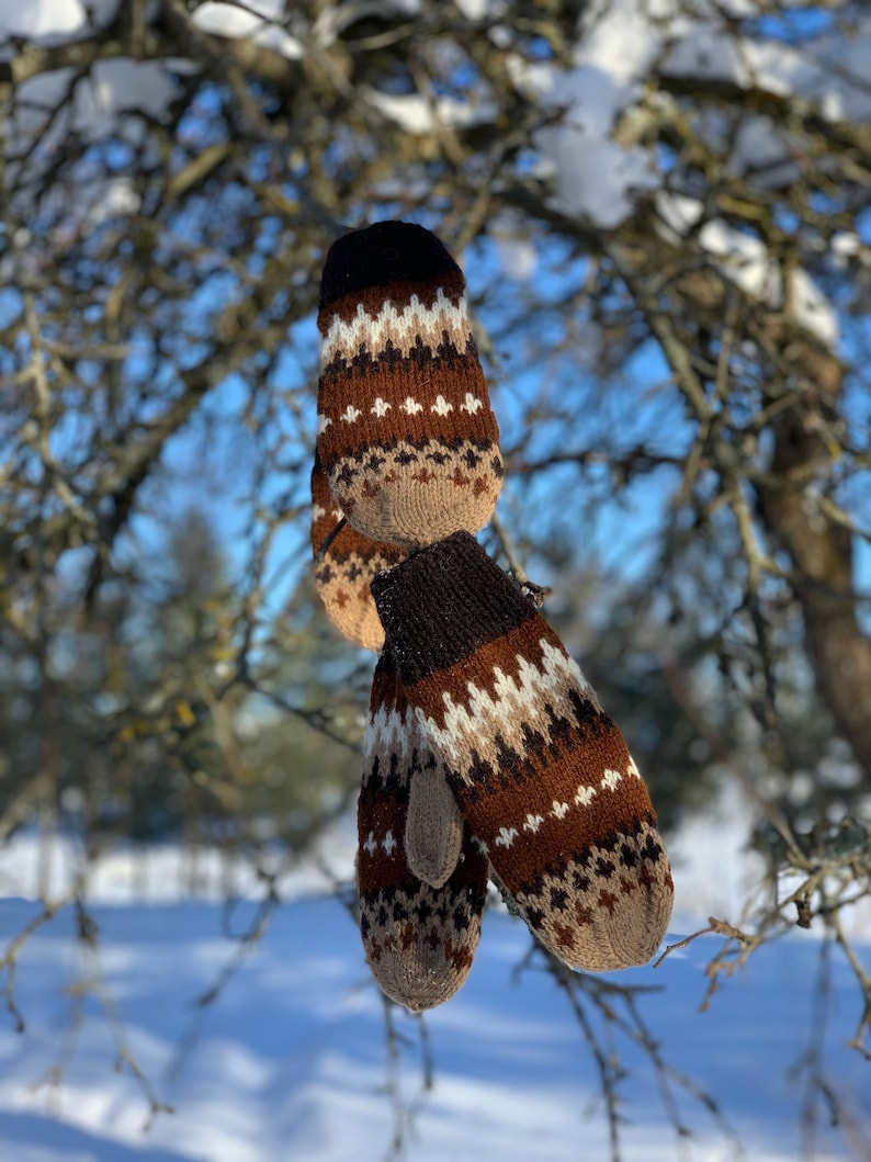 Natural wool Bernie Sanders woolen mittens, Winter crochet gloves, Bernie mittens knit, Warm brown mittens, Bernie Sanders fingerless gloves image 9