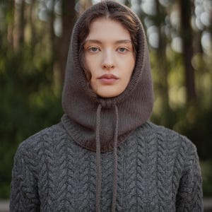 Cashmere Wool Knit Balaclava Hood: Balaclava Hooded Cowl, Cozy Winter Ski Mask, Nordic Woolen Hood in Scandinavian Style / HELENA