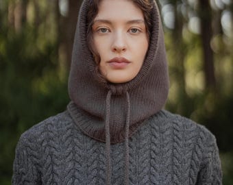 Kaschmir Wolle Strick Balaclava Haube: Balaclava Kapuze, Kuscheliger Winter Ski Schal, nordische Wollhaube im skandinavischen Stil / HELENA