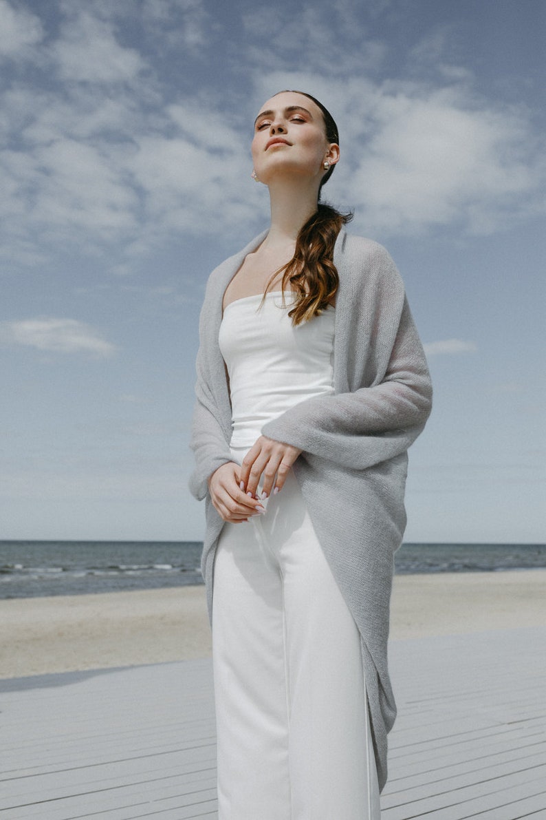 Mohair Lightweight Cardigan with Belt, Dress Shoulder Cover up, Light Summer Bridal Cape, Wedding cape shawl, Mohair wedding wrap/ CHARLOTTE image 8