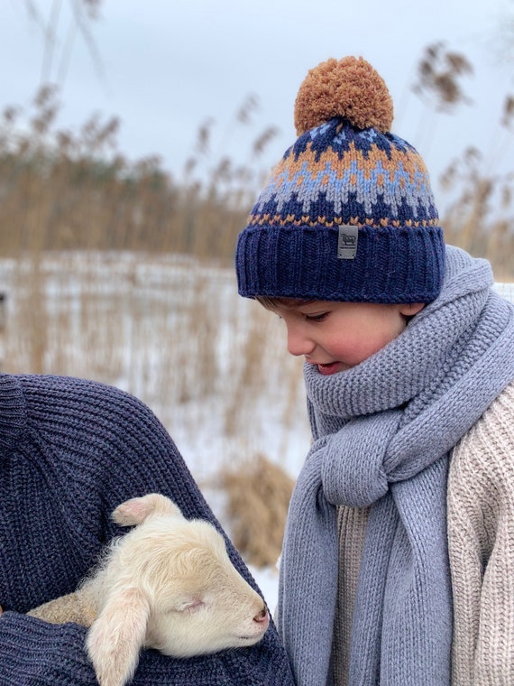 Kids Knitted Bobble Hat Scandinavian 