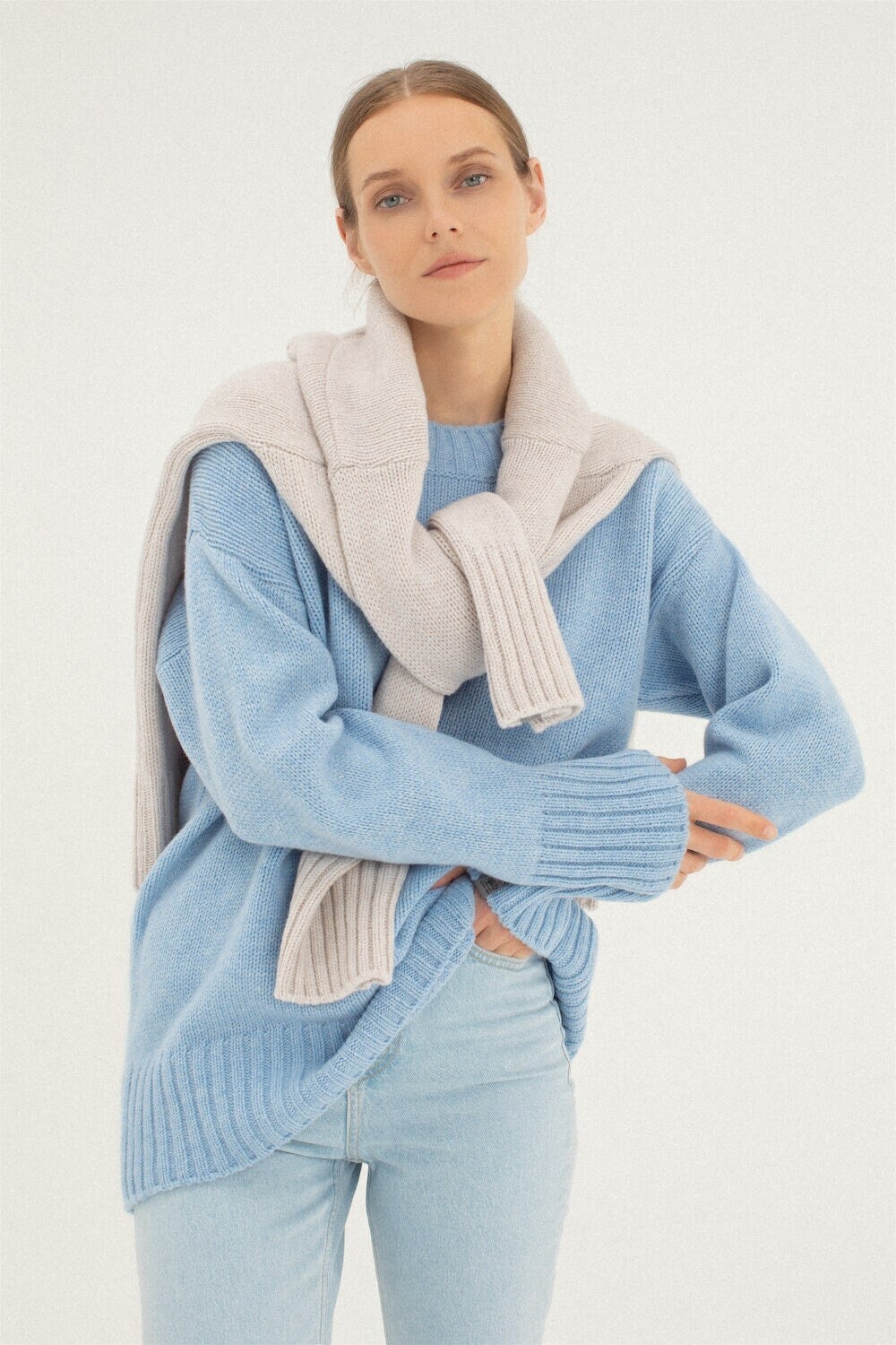 Light Blue Hygge wool sweater, Hand knit top, Supreme cashmere woolen jumper, Women all season sweater, Cosy soft knitted top FRESCO
