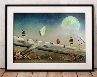 Bee Print, Ladybird Print, Butterfly Art, Nursery Decor, Quirky Gift Idea, Astronomy Gift, Full Moon Print, Insect Wall Art, Wildlife Art