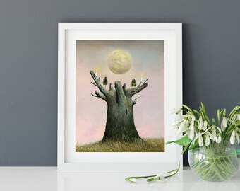 Bee Print, Bumblebee Art, Insect Art, Quirky Gift Idea, Bee Picture, Moon Art, Nature and Wildlife, Wall Art, Wall Hanging, Original Art