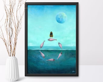 Bee Art Print, Bumblebee Art, Wall Art, Wall Hanging, Home Decor, Artwork, Quirky Gift Idea, Fish Art, Nautical Art, Ocean Painting