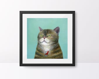 Cat Art Print, Quirky Cat Art, Quirky Wall Art, Pet Art, Animal Art Print, Cat Lover Art, Octopus Art