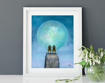 Bee Art, Bee Print, Bee Picture, Bumblebee Art, Wall Art, Quirky Art, Home Decor, Unique Artwork, Contemporary Art, Moon Art, Full Moon