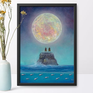 Bee Art Print, Bumblebee Art, Wall Art, Wall Hanging, Home Decor, Artwork, Quirky Gift Idea, Fish Art, Nautical Art, Ocean Painting, Moon image 1