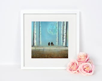 Bee and Moon Fine Art Print - Nature Painting - Nursery and Home Decor - Wildlife Artwork - Wall Art - Bee Picture - Christmas Gift Idea
