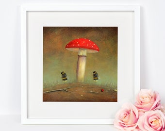 Bee Print, Toadstool Print, Peculiar Idea De Regalo, Arte De Hongos, Decoración De Viveros, Arte De Pared De Insectos, Impresión De Arte De Abeja, Impresión De Vida Silvestre, Arte De Naturaleza