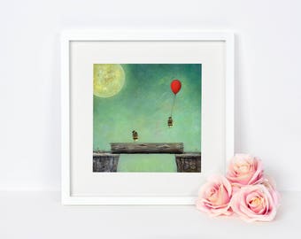 Bee Art Print, Idea De Regalo Peculiar, Decoración De Vivero, Arte De Pared De Insectos, Regalo De Astronomía, Arte De Globo, Arte De Luna Llena, Bumblebee Print, Arte Caprichoso