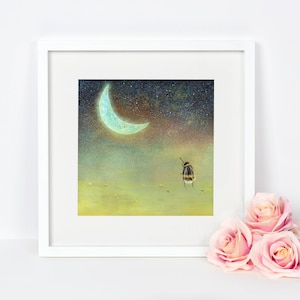 Bee Art Print, Bumblebee Art, Astronomy Gift, Quirky Gift Idea, Honey Bee Print, Insect Wall Art, Nursery Decor, Moon Art, Worker Bee Art
