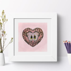 Impressão de arte de abelha, arte de parede de insetos, ideia peculiar de presente, impressão de coração de amor, impressão de vida selvagem, presente de noivado, decoração de berçário, impressão de abelha, natureza