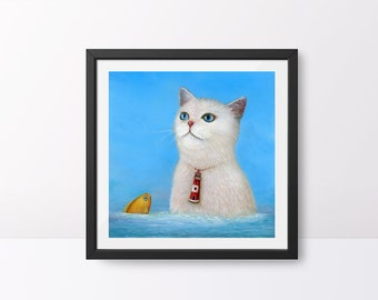 Cat Art Print, Quirky Cat Art, Quirky Wall Art, Pet Art, Animal Art Print, Cat Lover Art, Octopus Art