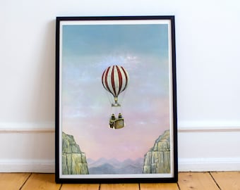 Insect Wall Art, Bee Print, Quirky Gift Idea, Housewarming Gift, Bumblebee Art, Nursery Decor, Bee Art, Balloon Art, Hot Air Balloon