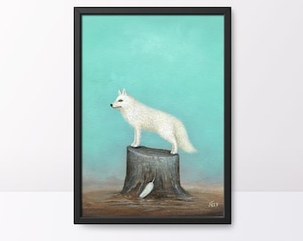 Fox Print, Fox Art Print, White Fox Print, Fox Wall Art, Arctic Fox Print, Quirky Gift Idea, Animal Lovers Gift, Wildlife and Nature Art