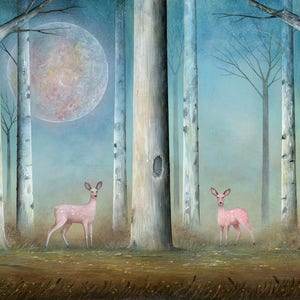 Pink Deer Wall Art Deer Fine Art Print Wildlife Painting image 4