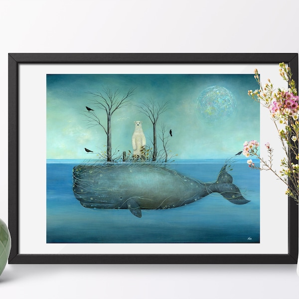 Whale Art Print, Polar Bear Print, Sea Art Print, Nursery Decor, Underwater Art Print, Ocean Artwork, Nursery Art, Girls Boys Bedroom