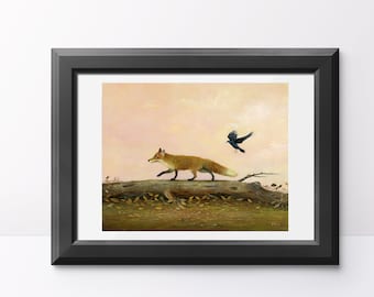 Impresión de zorro, impresión de arte de zorro, impresión de zorro rojo, arte de pared de zorro, arte de cuervo, idea de regalo peculiar, arte animal, impresión de vida silvestre, amistad