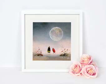 Insekten Wandkunst - Biene und Marienkäfer - Biene Kunst - Marienkäfer Bild - Kinderzimmer & Wohnkultur - Weihnachtsgeschenk Idee - Natur Gemälde - Mond