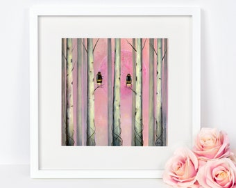 Bee Art, Bee Print, Bumblebee Art, Wall Decor, Kids Room, Nursery Art, Moon Art, Nature Art, Wildlife Print, Tree Art, Illustration