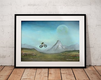 Bee Art Print, Bumblebee Art, Insect Wall Art, Mountain Art, Mountain Bike Print, Father's Day, Wall Decor, Bicycle Art, Quirky Gift Idea