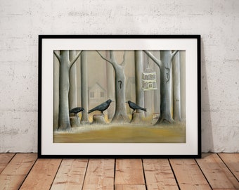 Bird Illustration, Crow Art, Raven Art Print, Nature and Wildlife, Wall Decor, Wall Art, Forest Art, Neil Thompson Artist, Gothic Gift Idea