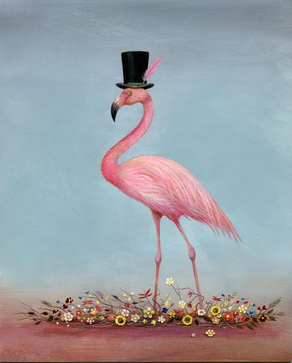 Pink Flamingo Print, Animal Print, Flamingo Art, Quirky Gift Idea
