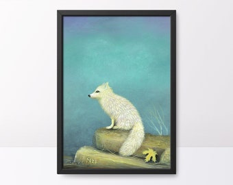 Fox Print, Fox Art Print, White Fox Print, Fox Wall Art, Arctic Fox Print, Quirky Gift Idea, Moving In Gift