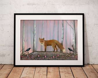 Fox Art Print, Red Fox Wall Hanging, Wildlife Art Print, Countryside Art, Fox Gift, Animal Art Print, Woodland Creature, Nursery Wall Art