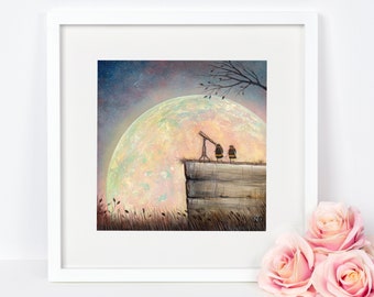 Biene Kunst, Hummel Kunstdruck, Geschenk für Astronomie Liebhaber, Schrullige Geschenkidee, Insekt Wandkunst, Vollmond Kunst, Wohnkultur, Biene Druck, Mond Druck