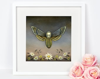 Death's Head Hawkmoth Art, Curiosities Art Print, Insect Wall Art, Moth Art Print, Home Decor, Moth Painting, Gothic Art, Acherontia Atropos