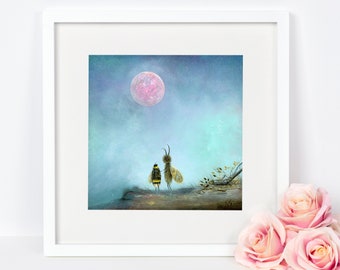 Bee Art Print, Quirky Gift, Insect Wall Art, Nursery Decor, Insect Illustration, Gardener's Gift, Bumblebee Print, Moon Art Print, Honey Bee