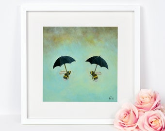 Bee Print, Umbrella Art Print, Bumble Bee, Insect Wall Art, Nursery Decor, Bee Art, Nature Print, Wildlife Art, Bumblebee, Gift Idea