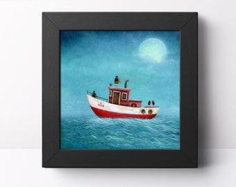 Boat Art Print, Boat Picture, Bee Art, Bumblebee Print, Quirky Gift, Wall Art, Home Decor, Seascape, Sea Print, Insect Art, Wildlife Picture