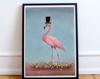 Estampa de flamingo rosa, estampa de animal, arte de flamingo, ideia peculiar de presente, arte de parede de animal, decoração de berçário, arte caprichosa, decoração de casa, estampa de pássaro