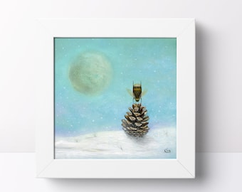 Bee Art, Bumblebee Art Print, Winter Art, Quirky Gift Idea, Insect Wall Art, Christmas Gift, Home Decor, Bee Print, Pine Cone Art