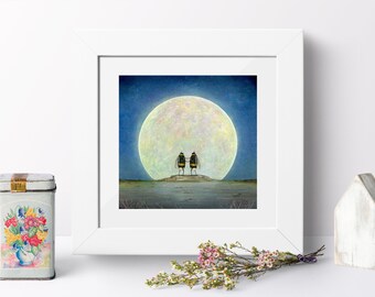 Bee Print, Bee Art Print, Bumblebee Art, Quirky Gift Idea, Father's Day, Nursery Wall Art, Insect Art, Full Moon Art, Nature Art, Wildlife