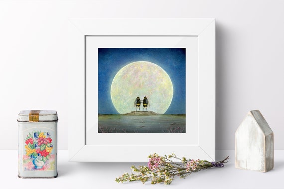 Bee Print, Bee Art Print, Bumblebee Art, Quirky Gift Idea, Father's Day, Nursery Wall Art, Insect Art, Full Moon Art, Nature Art, Wildlife